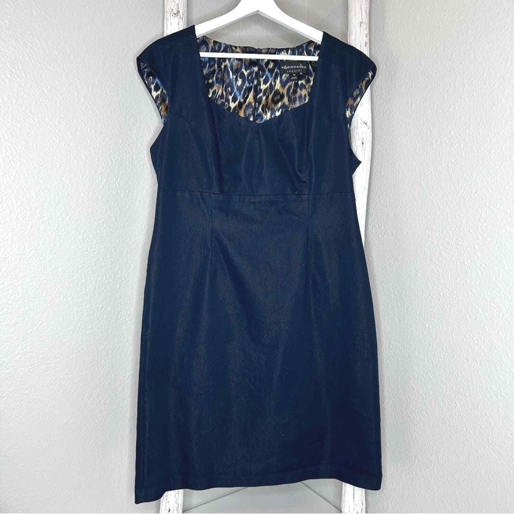 Connected Apparel Dress M Navy Blue Leopard Print‎ Lined Career Party